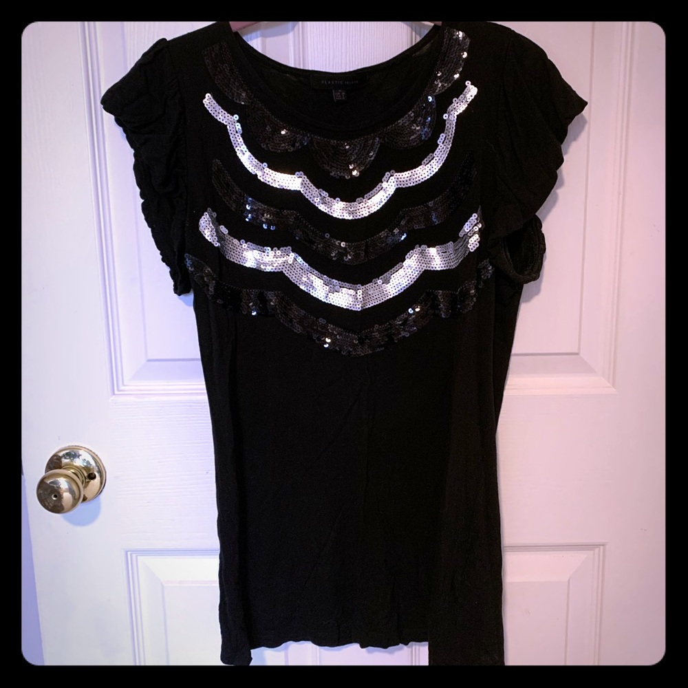 Plastic Island SequinTop. 90% Modal, 10% Wool